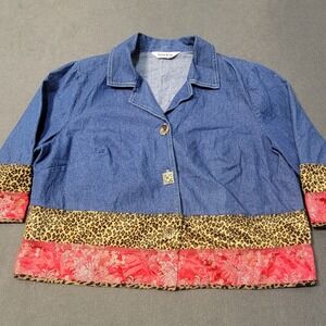 Piccalino Petites Button Shirt Top Women XL  Cheetah Print 90s VTG Shoulder Pads